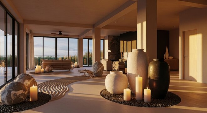 Serene Zen Interior With Natural Light And Artistic Decor Elements