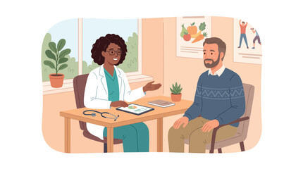 Fototapeta premium Doctor consults with patient discussing health and wellness, promoting self care and healthy lifestyle choices