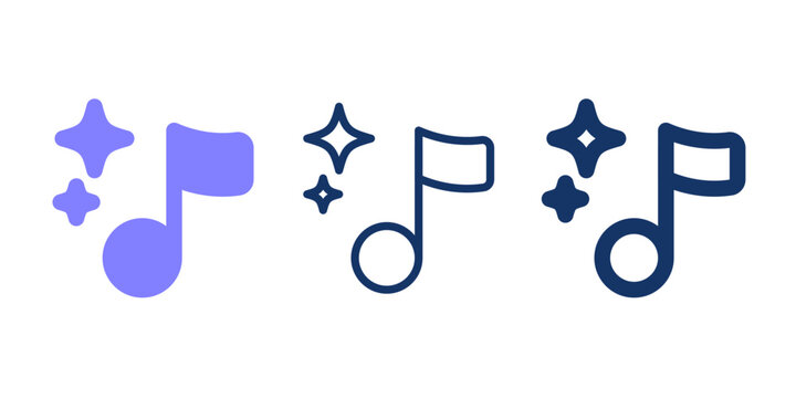 AI music note line icon vector. AI music key with sparkles vector glyph icon.
