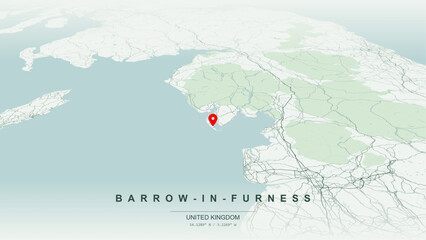 Modern minimalist vector map of Barrow-in-Furness, Cumbria, England. High-quality scalable illustration of Barrow-in-Furness geographic boundaries along Morecambe Bay coastline for posters design. © AliRza
