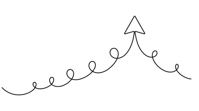 Upload and rising arrow with elegant wave loops sign continuous one line drawing moving on white background minimalist single art business growth curves and strategic direction symbol animation video