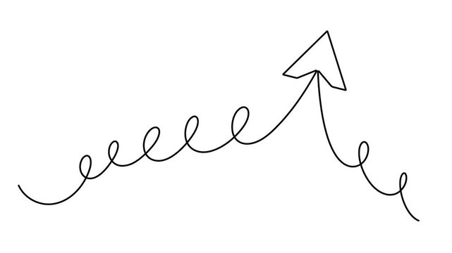 Upload and rising arrow with elegant wave loops sign continuous one line drawing moving on white background minimalist single art business growth curves and strategic direction symbol animation video
