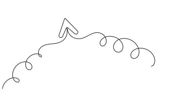 Upload and rising arrow with elegant wave loops sign continuous one line drawing moving on white background minimalist single art business growth curves and strategic direction symbol animation video