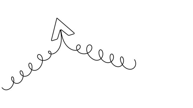 Upload and rising arrow with elegant wave loops sign continuous one line drawing moving on white background minimalist single art business growth curves and strategic direction symbol animation video