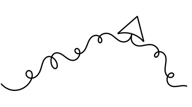 Upload and rising arrow with elegant wave loops sign continuous one line drawing moving on white background minimalist single art business growth curves and strategic direction symbol animation video