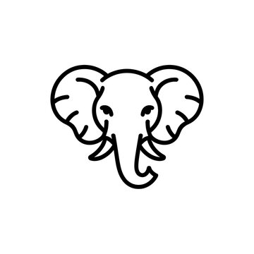 Minimalist black line of an elephant head isolated on a white background, for simple projects, animal