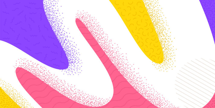 Abstract background with memphis style design elements. Vector colorful illustration of wavy spotty texture.