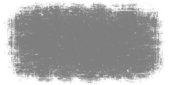 Grunge border texture, white center with dark rough edges, black distressed frame, scratches and dust, vignette effect, worn vintage background texture design.