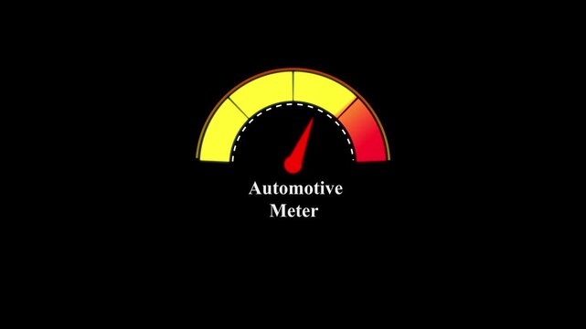 Automotive meter gauge with a red needle on a yellow and red gradient scale set against a plain black background for technical