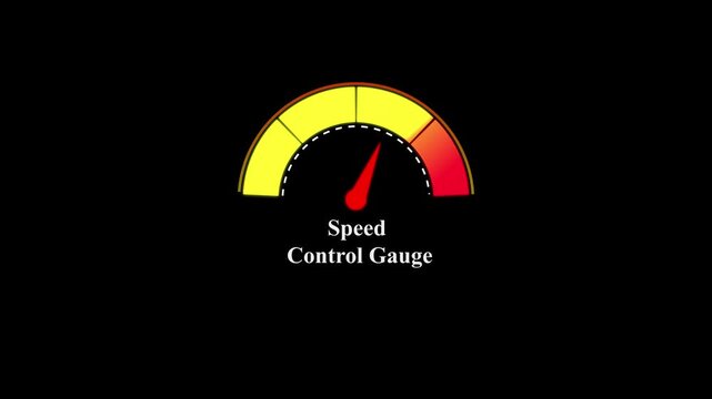 A circular speed control gauge with a red needle pointing to the right side on a solid black background for performance monitoring