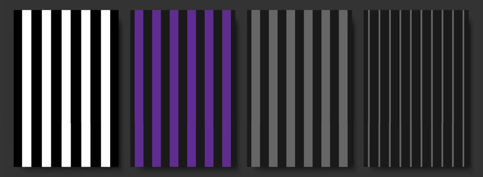 Set of four gothic vertical striped seamless background patterns.