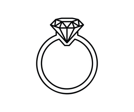 Classic diamond ring vector line art icon luxury jewelry symbol
