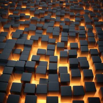 One warm glowing cube among equal matte peers concept