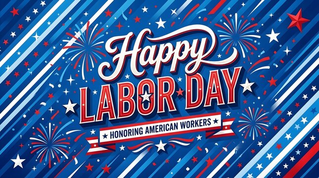 Happy Labor Day greeting card design. Patriotic American holiday background with fireworks.