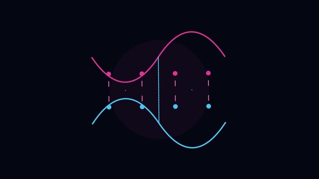 Abstract sine wave motion with neon pink and blue glow for technology backgrounds animation 4k motion neon