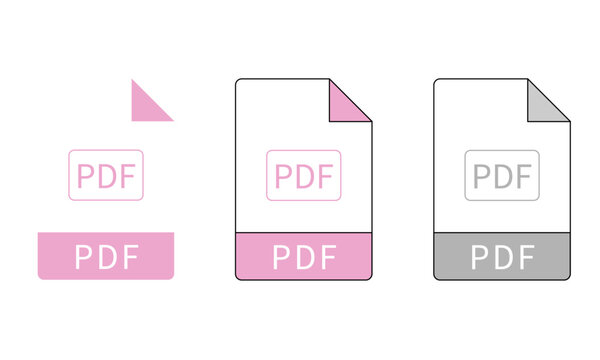 Pink and gray PDF file format document icon set