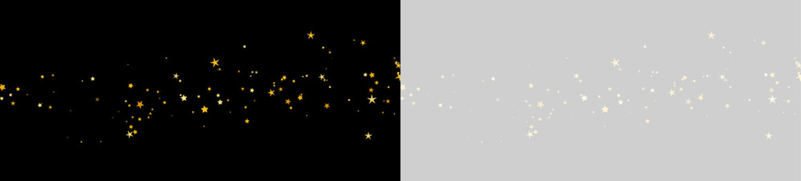 golden stars glittering on contrasting black and gray background for festive decoration and celebration on transparent background