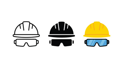 Fototapeta premium Construction hard hat and safety goggles icons. Industrial protective gear vector set.
