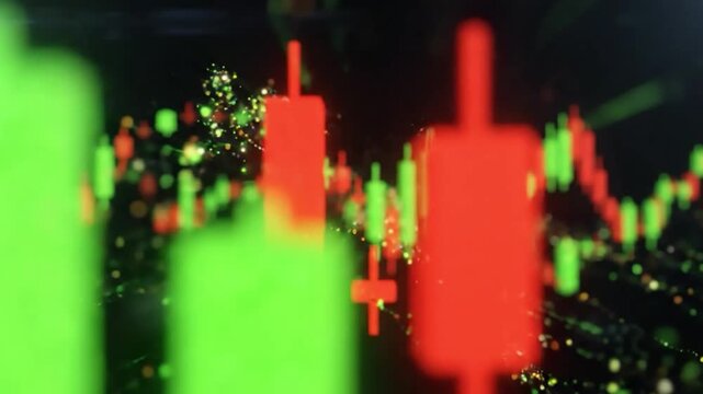 Stock market candlestick chart with glowing digital data