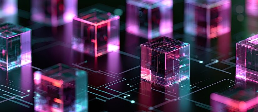 Abstract digital cubes with glowing circuits