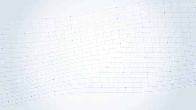 Minimalist abstract background featuring a curved blue wireframe grid on white surface with directional arrows indicating flow or data movement for technical or scientific use.