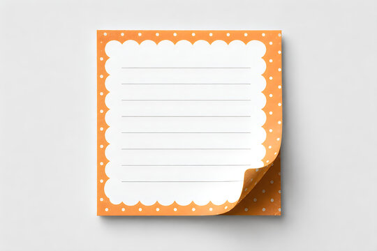 Orange polka dot sticky note with scalloped border, lined paper memo pad for reminders, decorative stationery for office organization and planning isolated on White Background ai