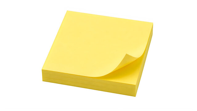 Yellow sticky notes stack with curled corner, blank adhesive paper pad for office reminders, square stationery memo notes for business planning isolated on White Background ai