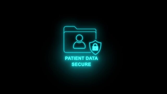 digital patient data security interface cloud protection privacy lock hologram and electronic health record safety system network access. safety for lock animation.