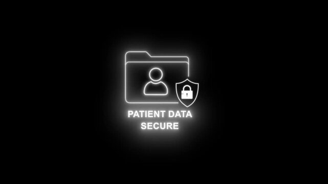 digital patient data security interface cloud protection privacy lock hologram and electronic health record safety system network access. safety for lock animation.