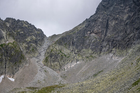 Hiking trail to Sedielko mountain pass in High Tatras, Slovakia