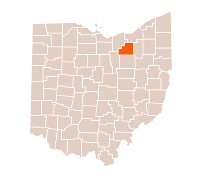 Medina County Highlighted on Ohio State Map in Orange Color
