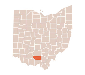 Fototapeta premium Pike County Highlighted on Ohio State Map in Orange Color