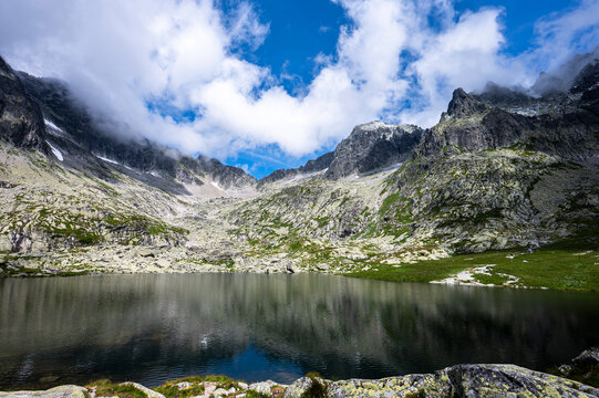Mountain lake in the Valley of Five Spis Lakes in the High Tatras, Slovakia