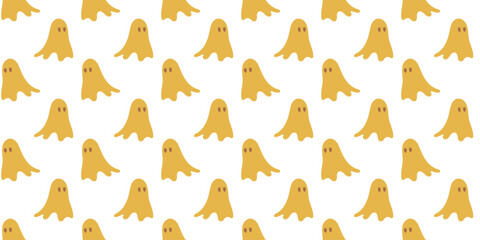 Obraz premium Yellow ghost seamless pattern hand drawn halloween spook repeating background funny phantom character halloween wallpaper flat illustration