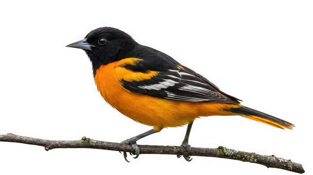 Baltimore oriole perched on a branch isolated on transparent background
