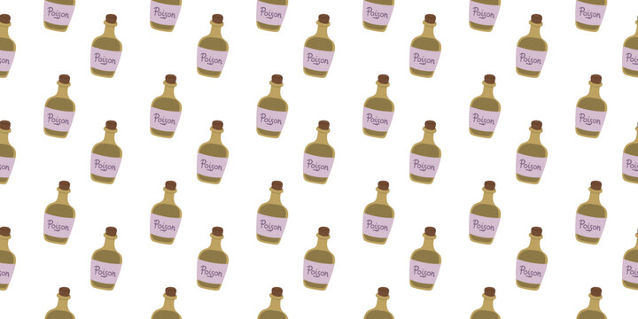Poison bottle seamless pattern hand drawn halloween potion flask repeating background magic witch elixir wallpaper flat illustration on white