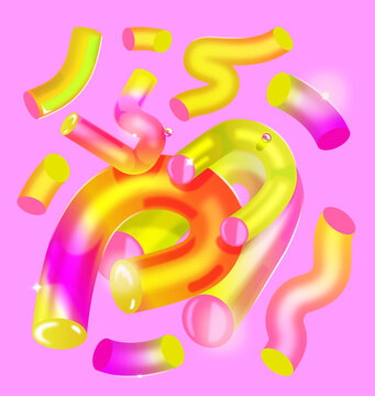 Glossy Abstract Tubular Shapes in Vibrant Neon Colors