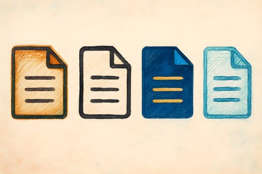 Colorful document file icon set hand drawn style for office and digital applications with document business colorful