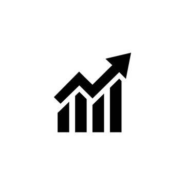 Green business growth chart icon showing a rising trend with an arrow pointing up on a white circle background