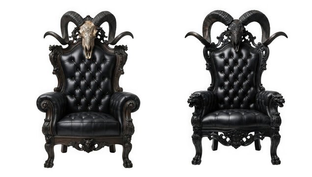 Gothic ram skull throne chairs isolated on transparent background