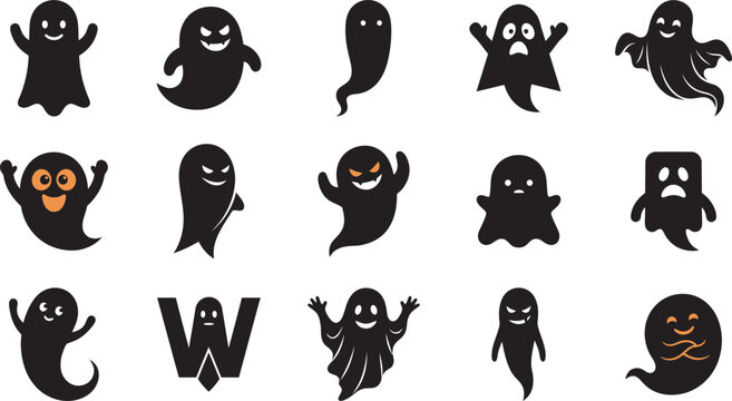 A collection of cute and spooky ghosts in a halloween vector illustration for seasonal holiday design projects