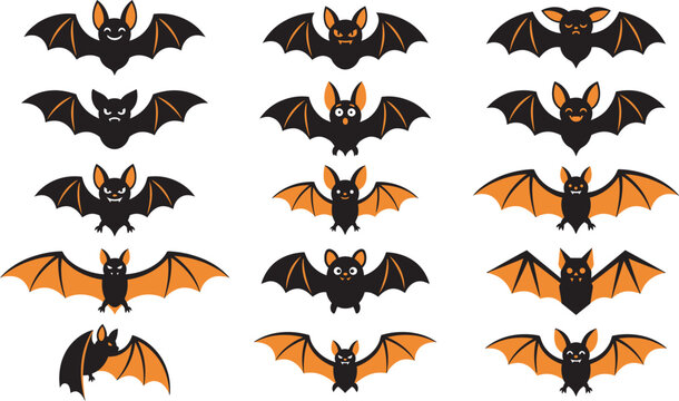 Set of spooky bats in a creative halloween vector illustration featuring various flying creatures for holiday seasonal graphic design
