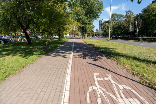 Urban Bicycle Lane With Cycling Path Sustainable Transport And Eco Friendly City Infrastructure