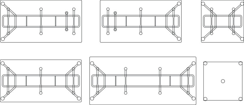 Office table collection, furniture, top view, architectural elements, floor plan, blueprint, editable stroke, vector