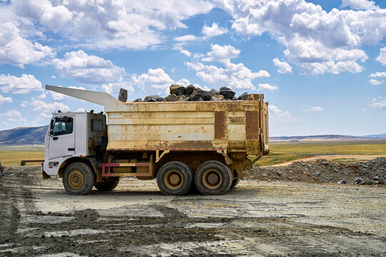 Dump truck at open-pit copper mine site
