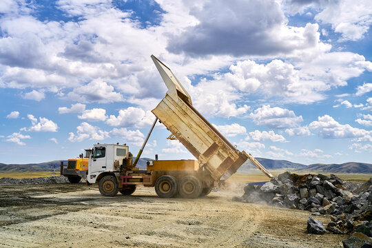 Dump truck in operation at open-pit copper mine
