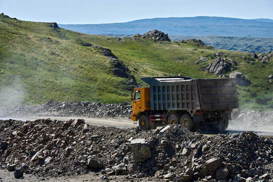 Mining truck in copper mine landscape
