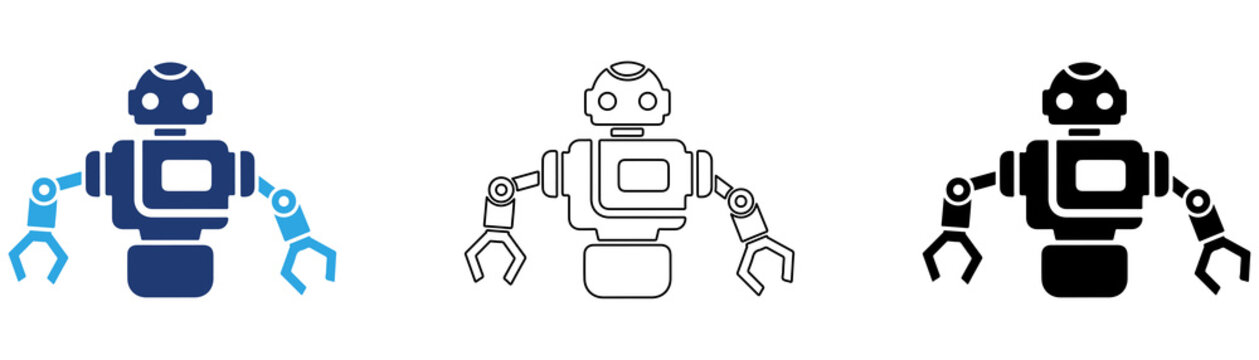 Multicolor Robot Icon Set with Filled and Outline Styles for Robotics Technology Automation Digital Assistant Machine Engineering and Future Innovation Isolated on Transparent Background