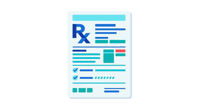Medical prescription document with rx symbol and checkmarks