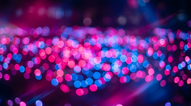 Vibrant Abstract Background Featuring a Dense Field of Out-of-Focus Circular Bokeh Lights in Rich Shades of Electric Blue and Vivid Magenta Against a Dark Backdrop
